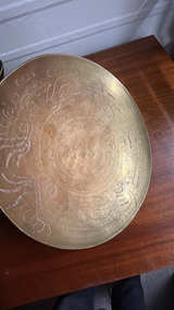 Chinese Vintage Brass Bowl with Dragon Etching - Image 2