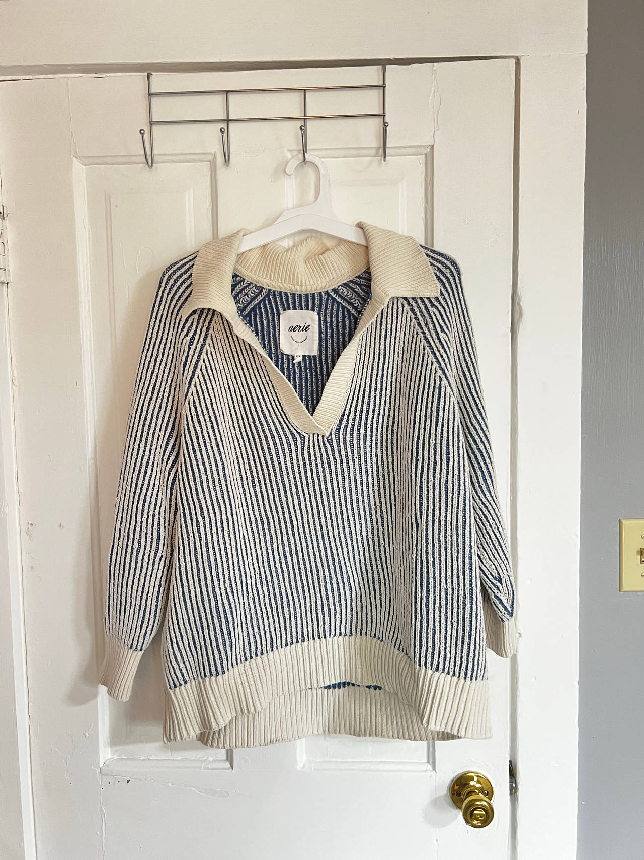 Aerie Striped Oversized Collared Sweater
