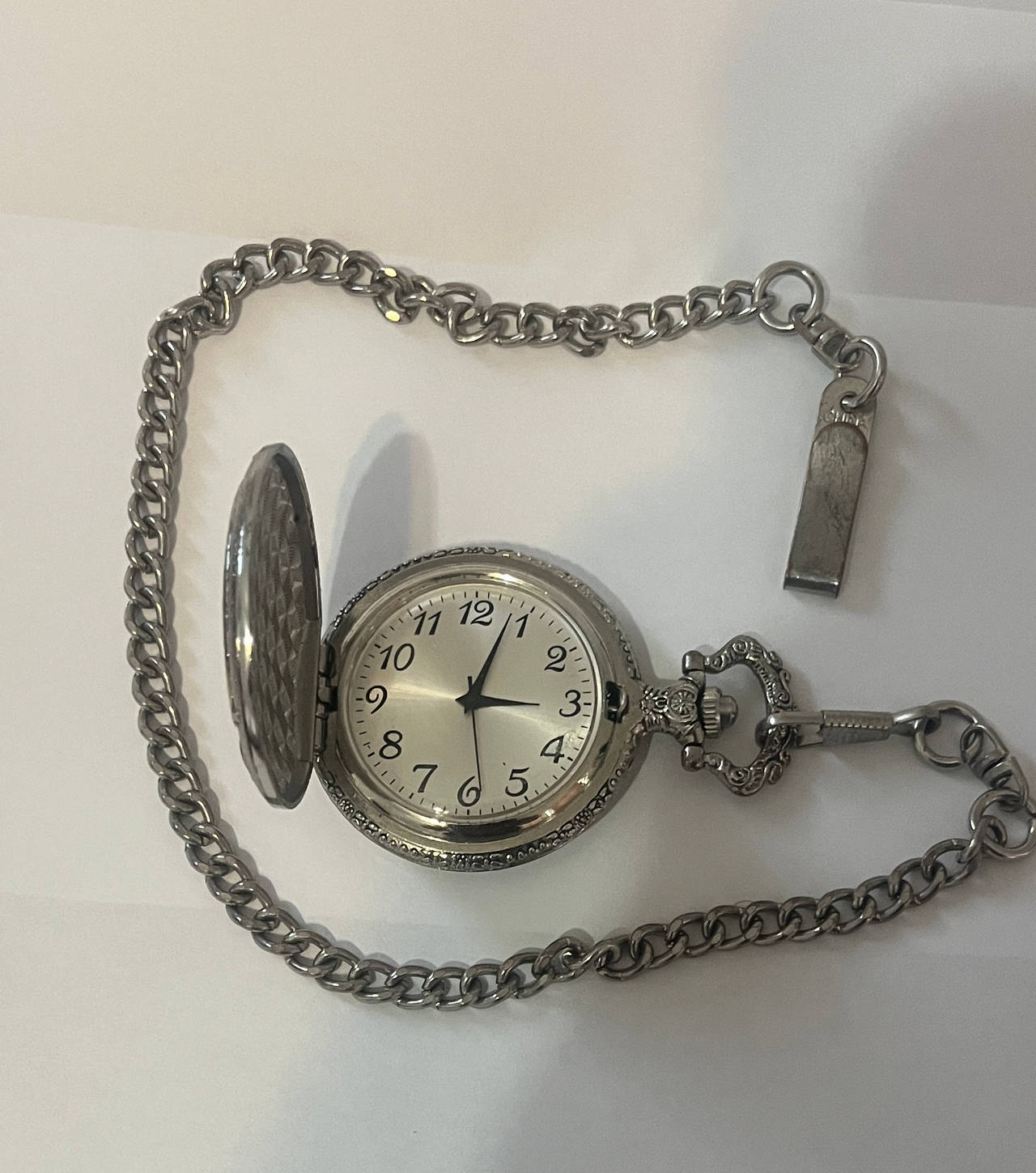 Silver Tone Quartz Pocket Watch with Chain