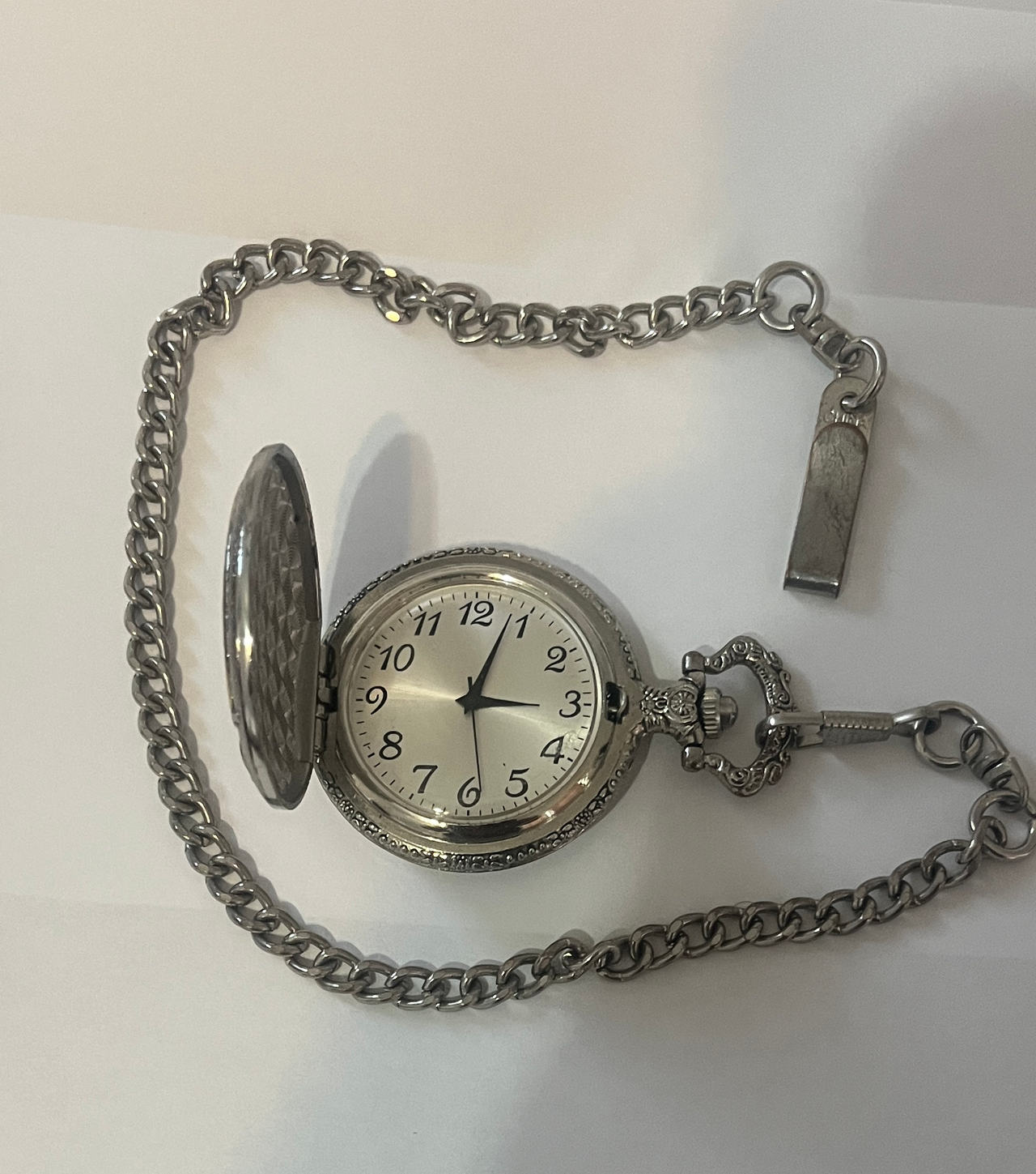 Silver Tone Quartz Pocket Watch with Chain