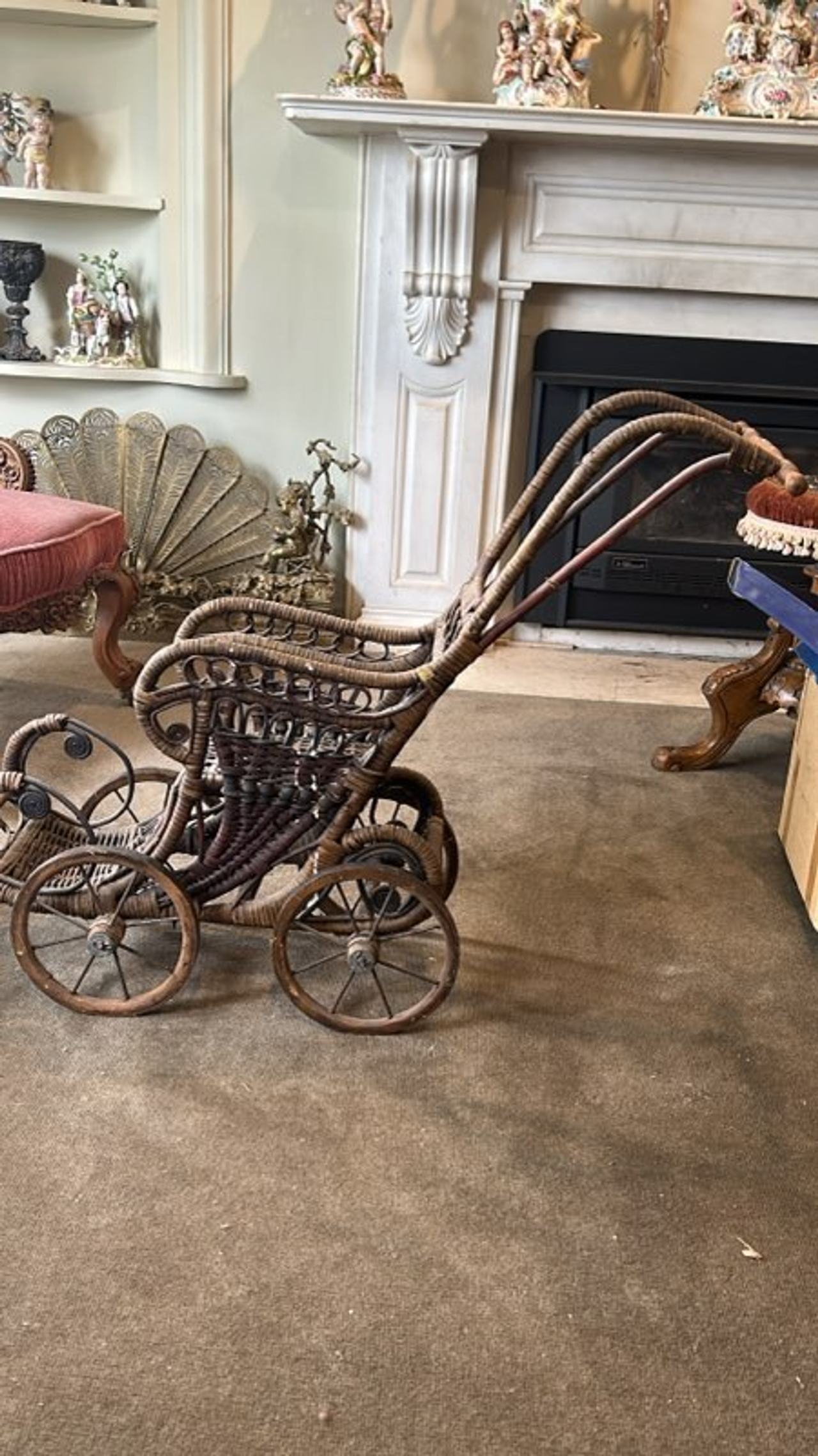 Antique Victorian Wicker Baby Carriage