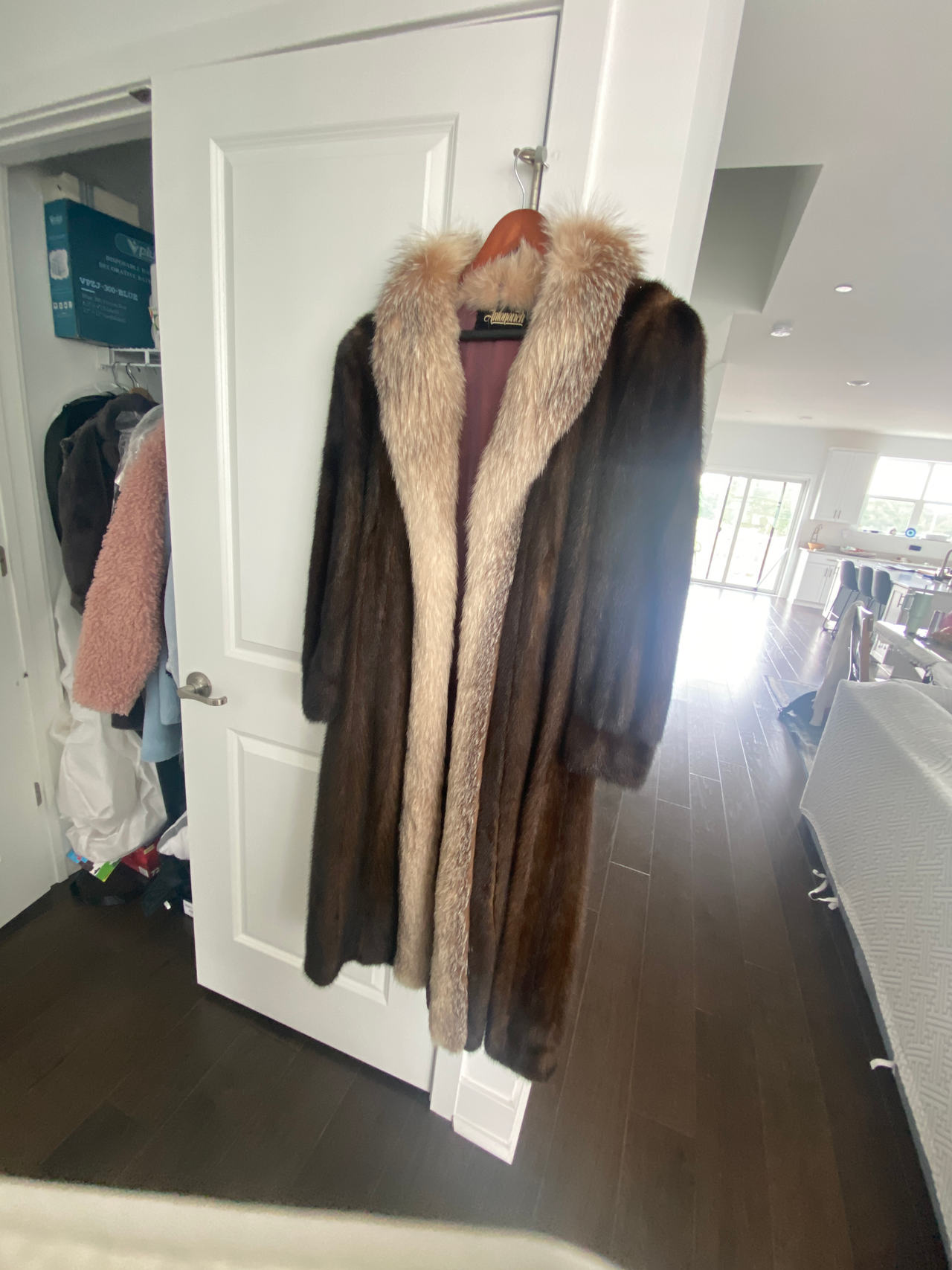 Full-Length Mink Fur Coat with Fox Fur Collar