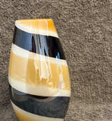 Hand Blown Art Glass Vase – Amber, Black & Cream Swirl – Modern Sculptural Decor - Image 1