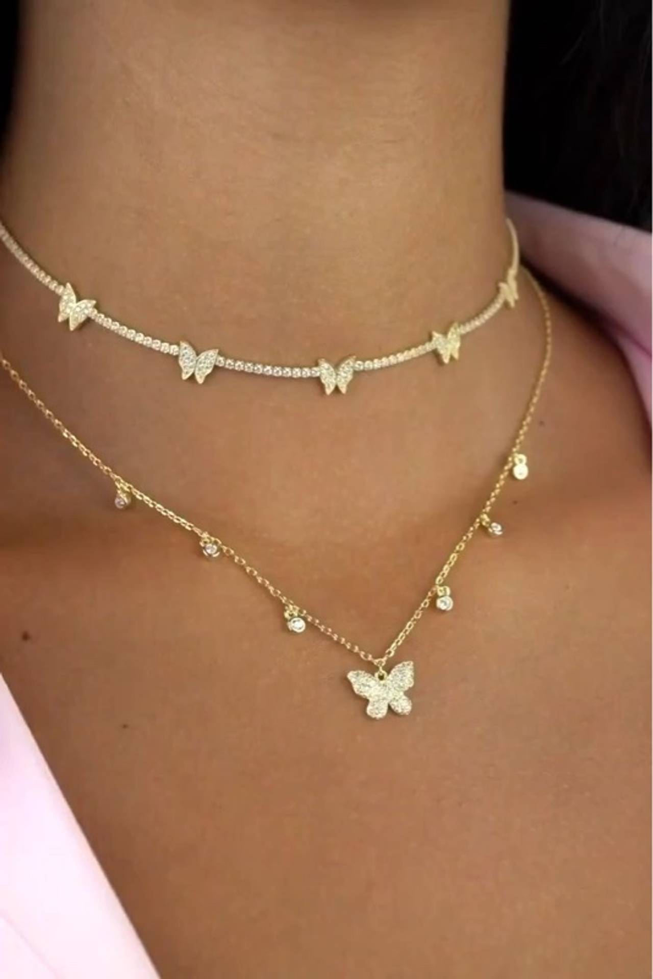 Gold Butterfly Pendant Choker Necklace
