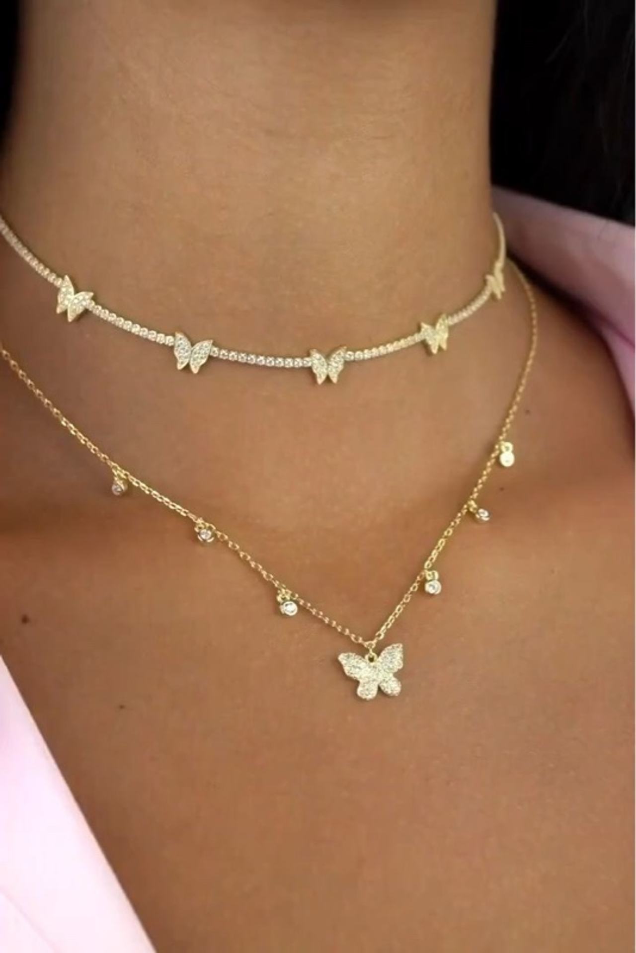 Gold Butterfly Pendant Choker Necklace