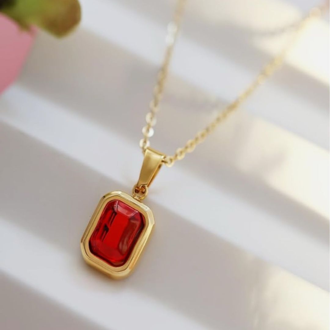 LOURNY Necklace for Women Dainty Baguette Necklace Birthstone Necklace Stainless