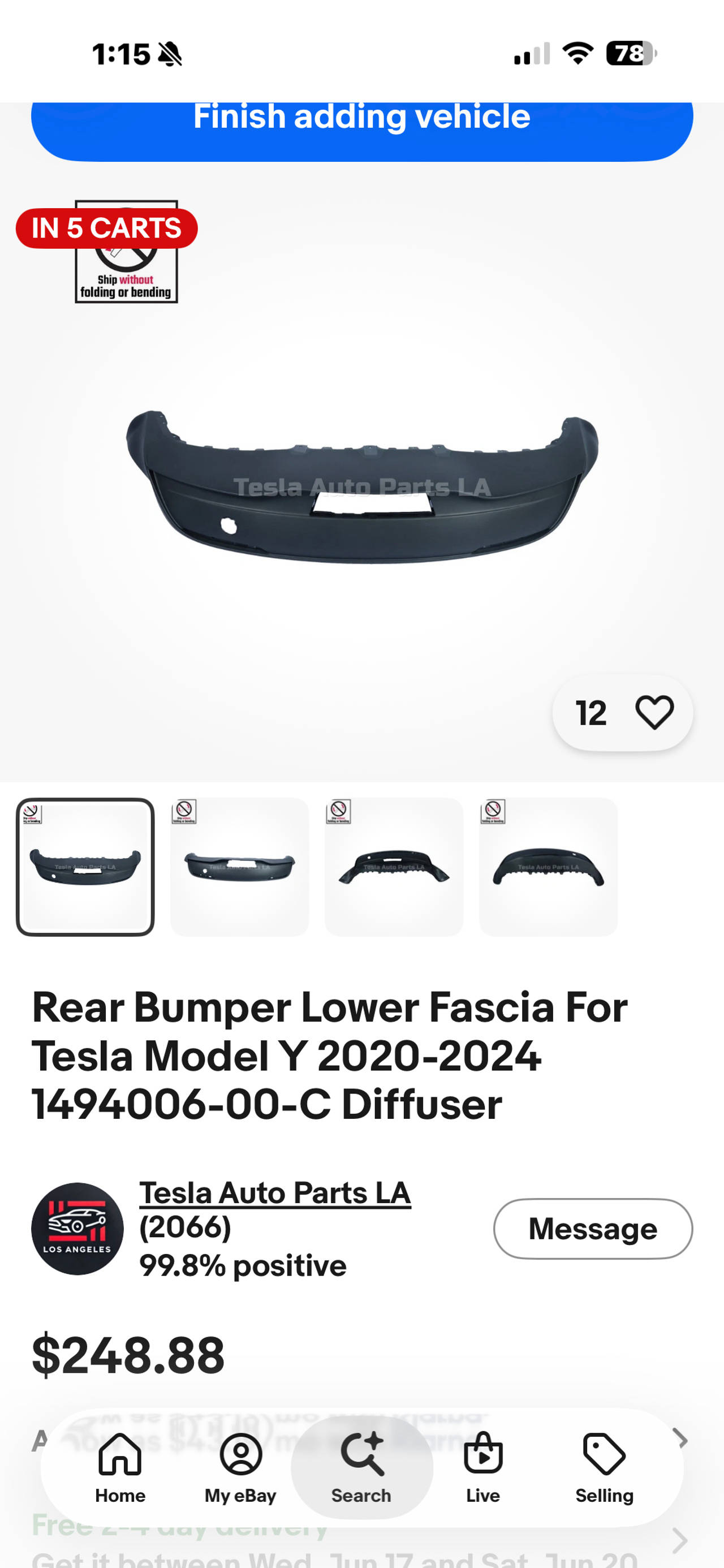 Tesla Model Y Rear Bumper Lower Fascia Diffuser 2020-2024