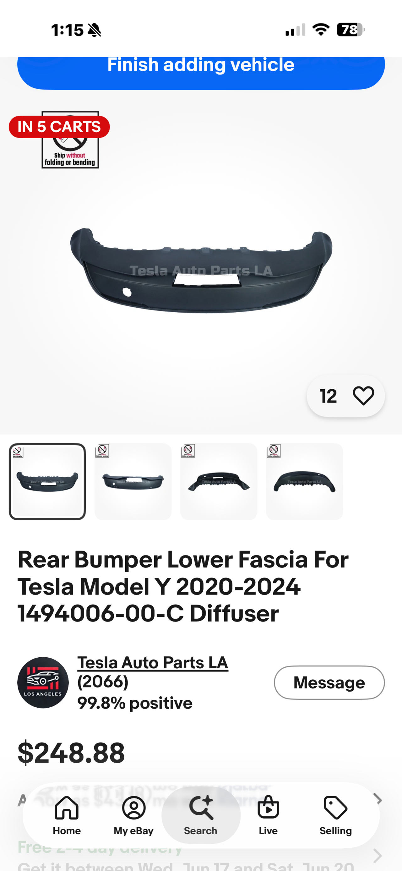 Tesla Model Y Rear Bumper Lower Fascia Diffuser 2020-2024
