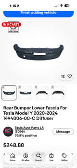 Tesla Model Y Rear Bumper Lower Fascia Diffuser 2020-2024 - Image 1