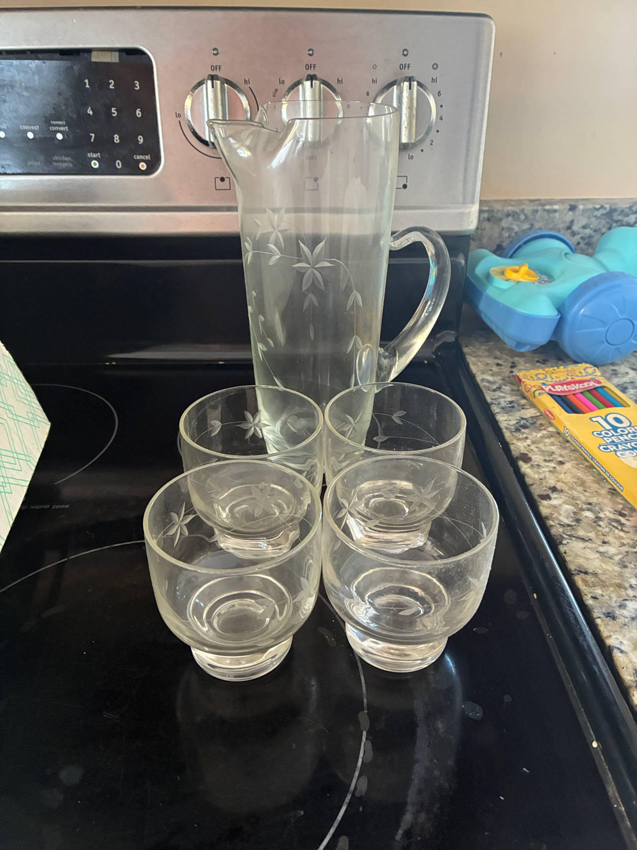 Princess House Heritage Pitcher and 4 Juice Glasses Set