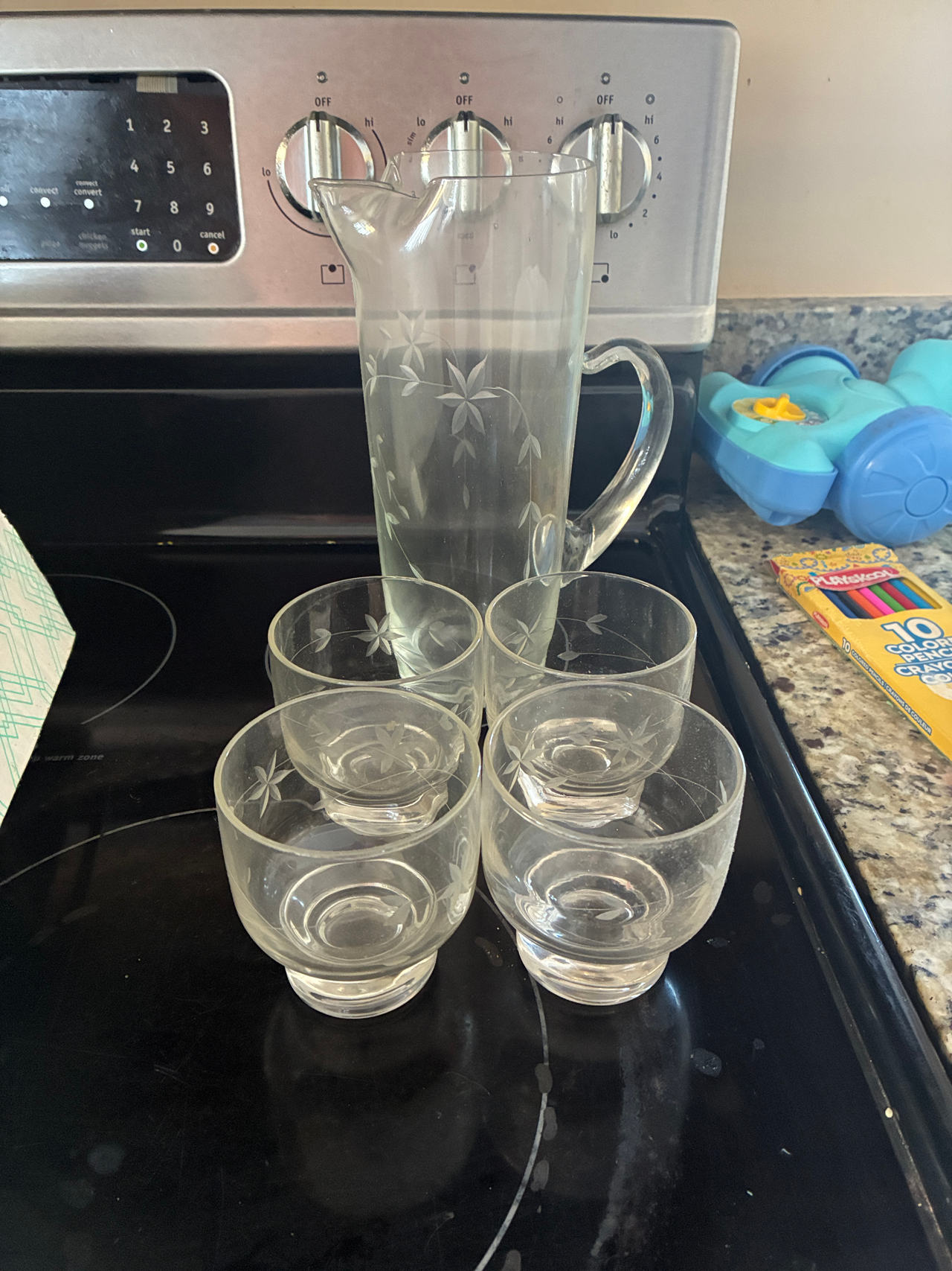 Princess House Heritage Pitcher and 4 Juice Glasses Set