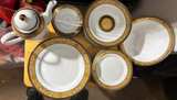 Elegant Gold Trim Porcelain Dinnerware Set – Greek Key Design (8 Pieces) - Image 1