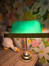 Green Glass Bankers Lamp with Brass Base - Image 5