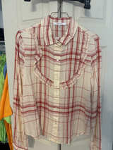 FRAME Plaid Ruffle Front Button Down Shirt - Image 1