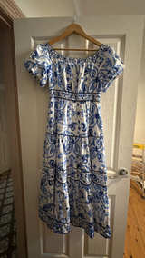 Blue and White Off-Shoulder Maxi Dress forever new  - Image 3