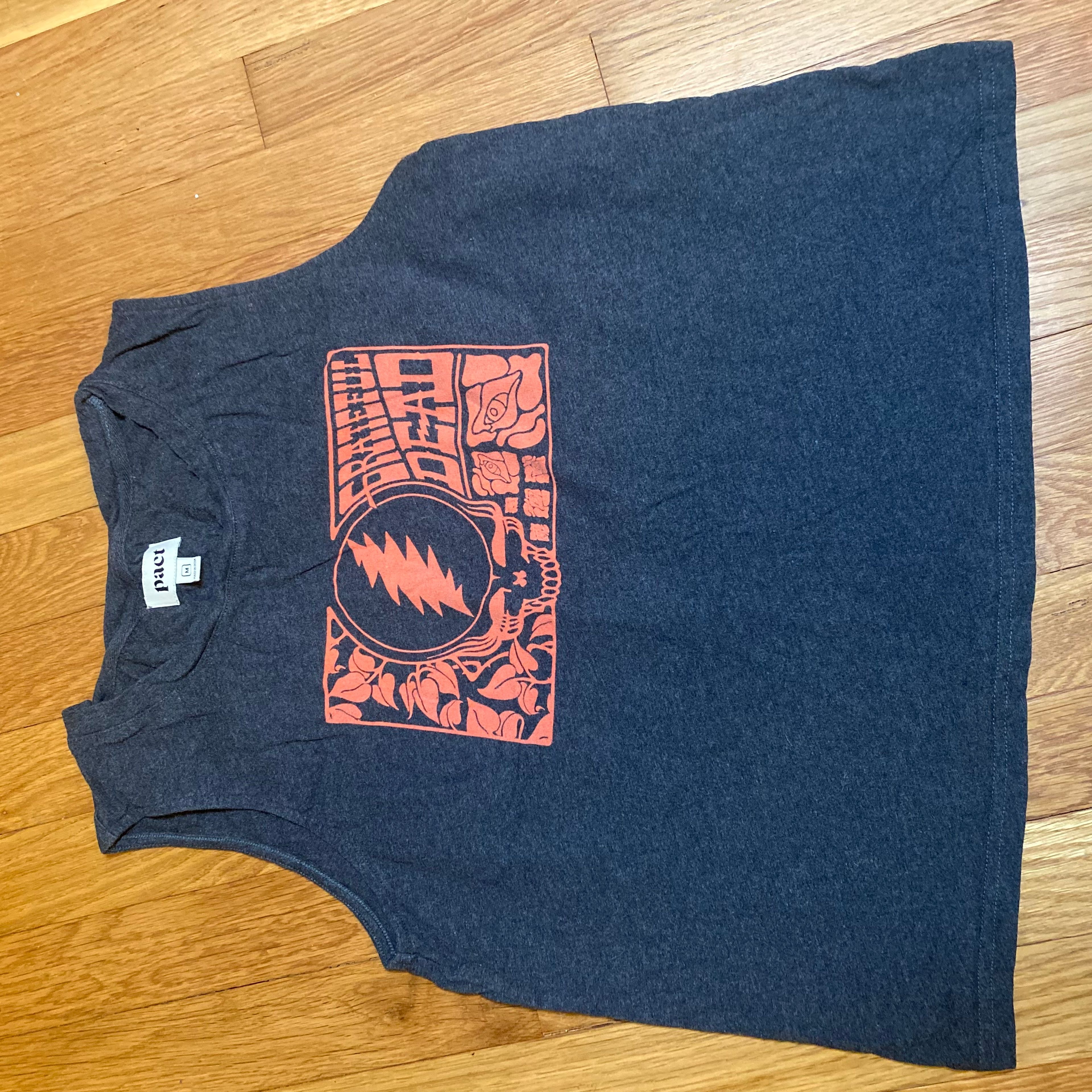 PACT Grateful Dead Womens Gray Orange Graphic Tank Top Shirt