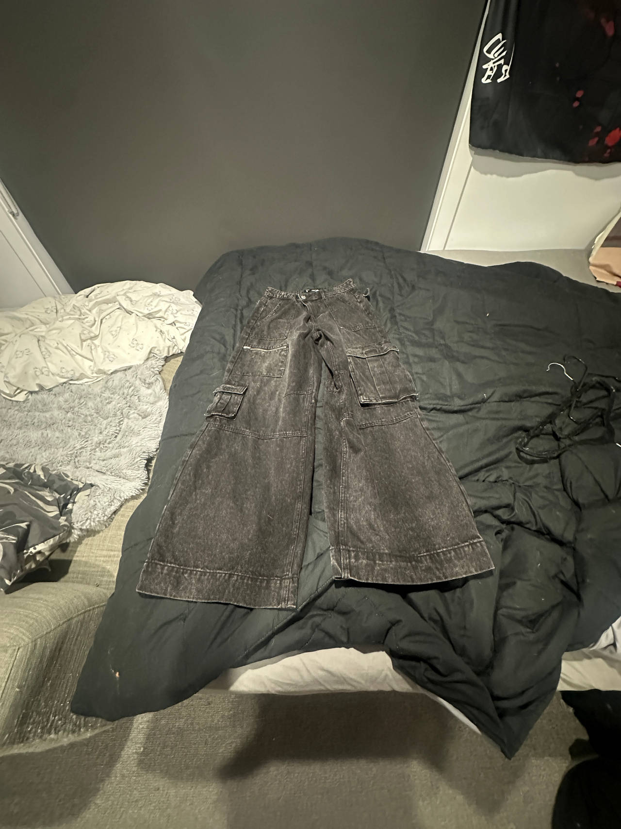 Black Wide Leg Cargo Jeans
