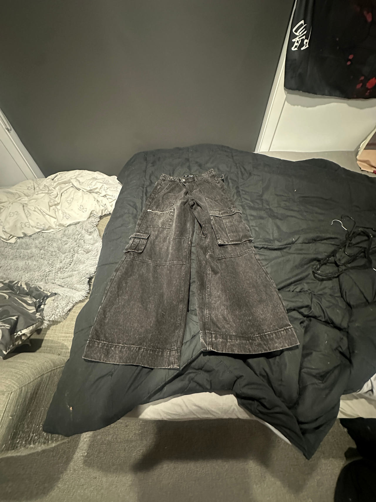 Black Wide Leg Cargo Jeans