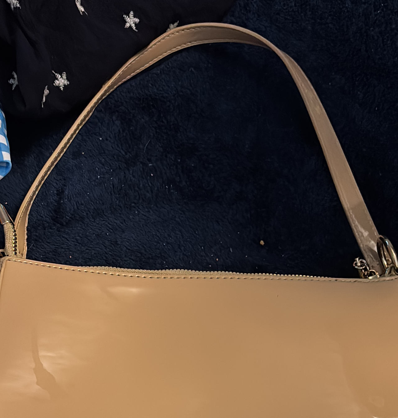 Beige Patent Leather Shoulder Bag