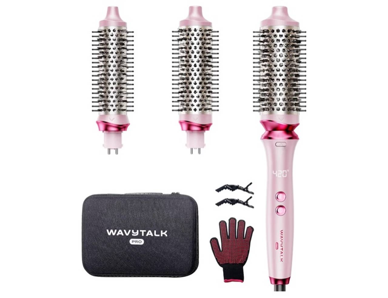 Wavytalk Heatwave Pro Ionic Thermal Brush Set, 3-Size Heated Round Brush Pink