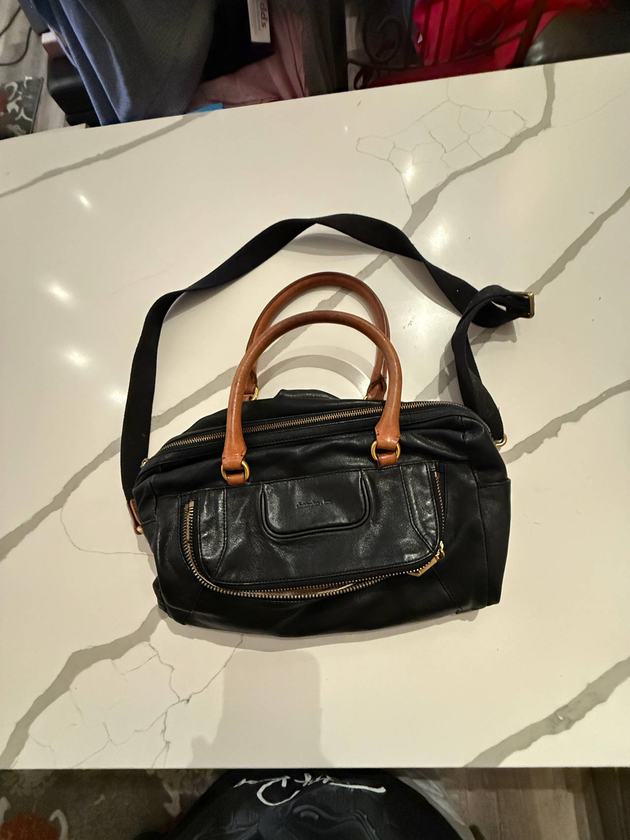 Black Faux Leather Satchel Bag