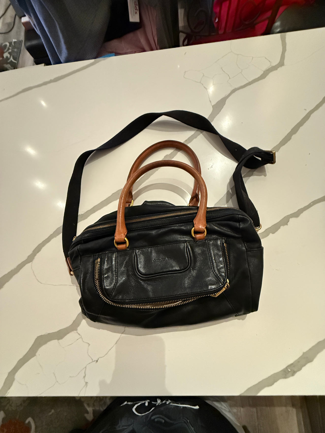 Black Faux Leather Satchel Bag