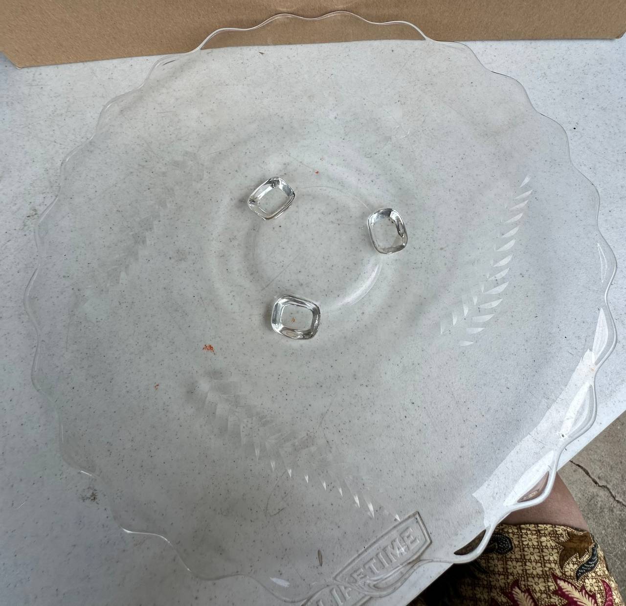 Vintage Etched Wheat Glass Footed Cake Plate