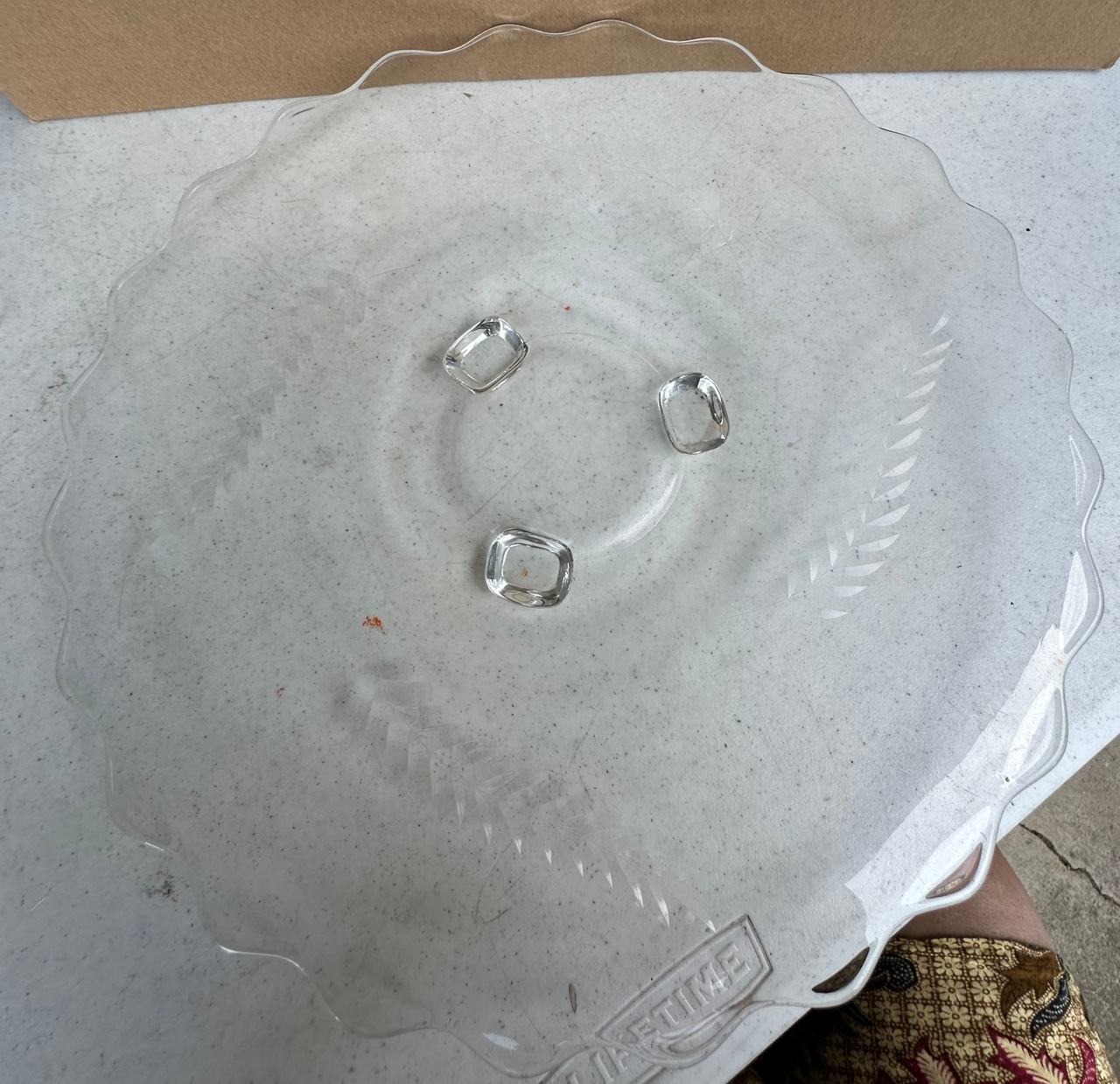 Vintage Etched Wheat Glass Footed Cake Plate