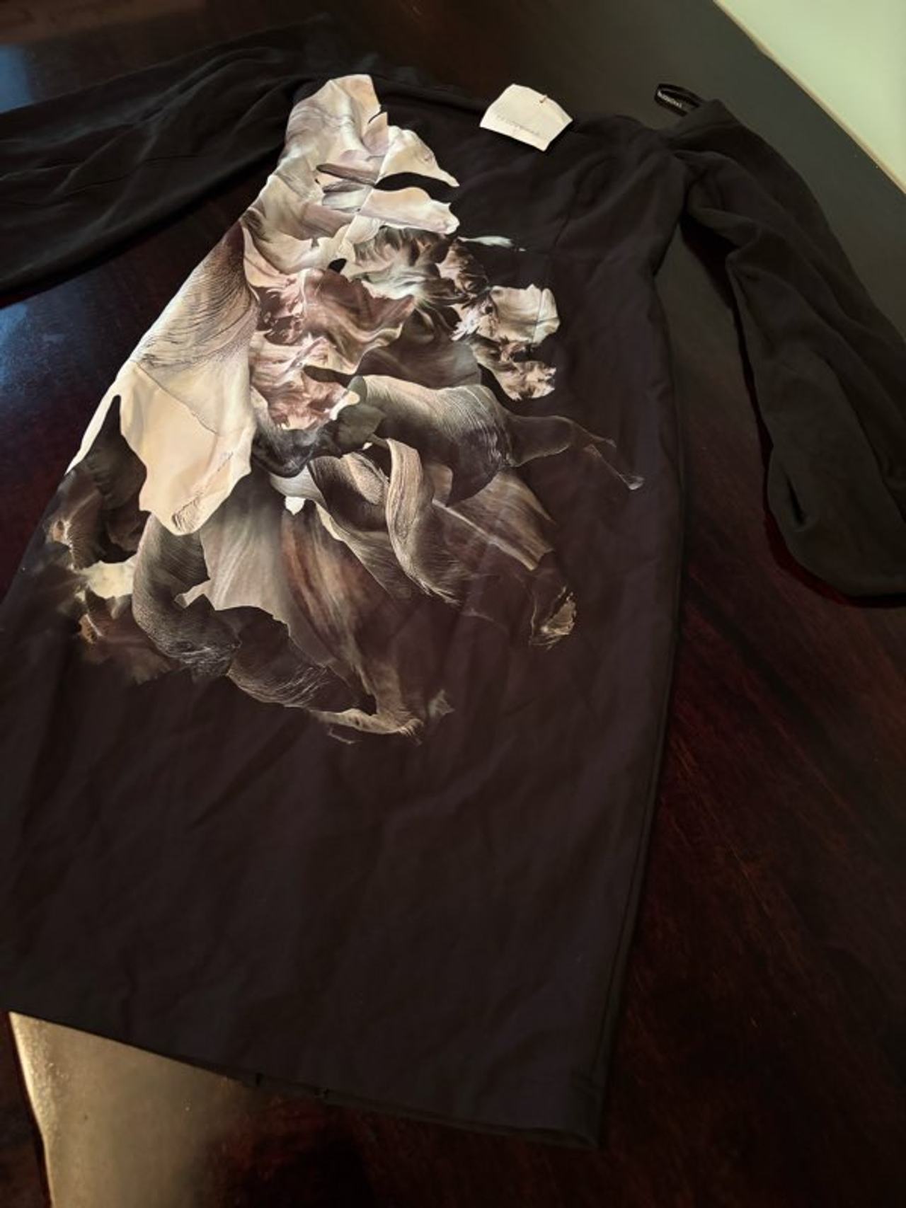 Pasduchas Brand New Never Worn Black Long Sleeve Dress with Abstract Floral Prin