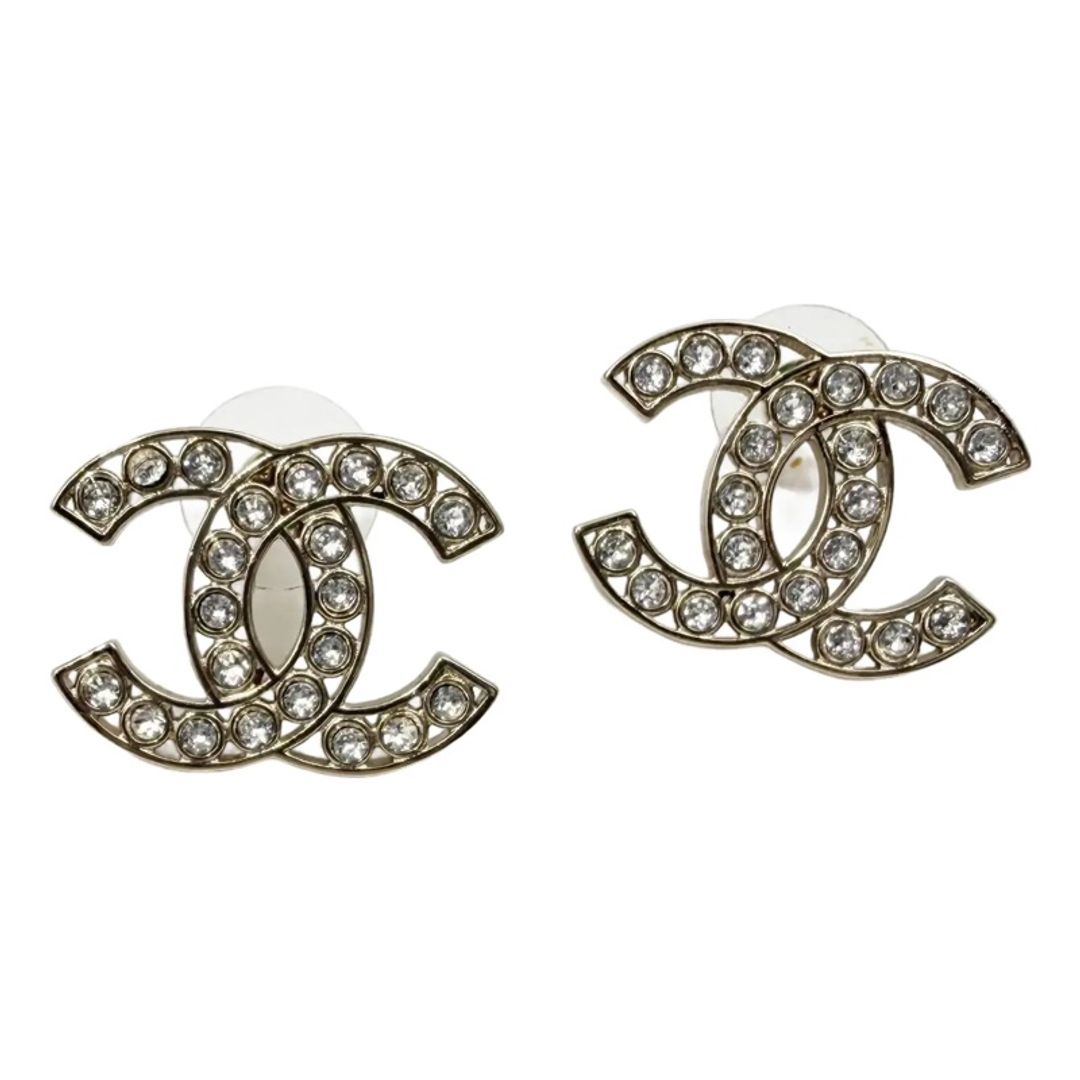 Chanel CC Pearl & Crystal Earrings Silver