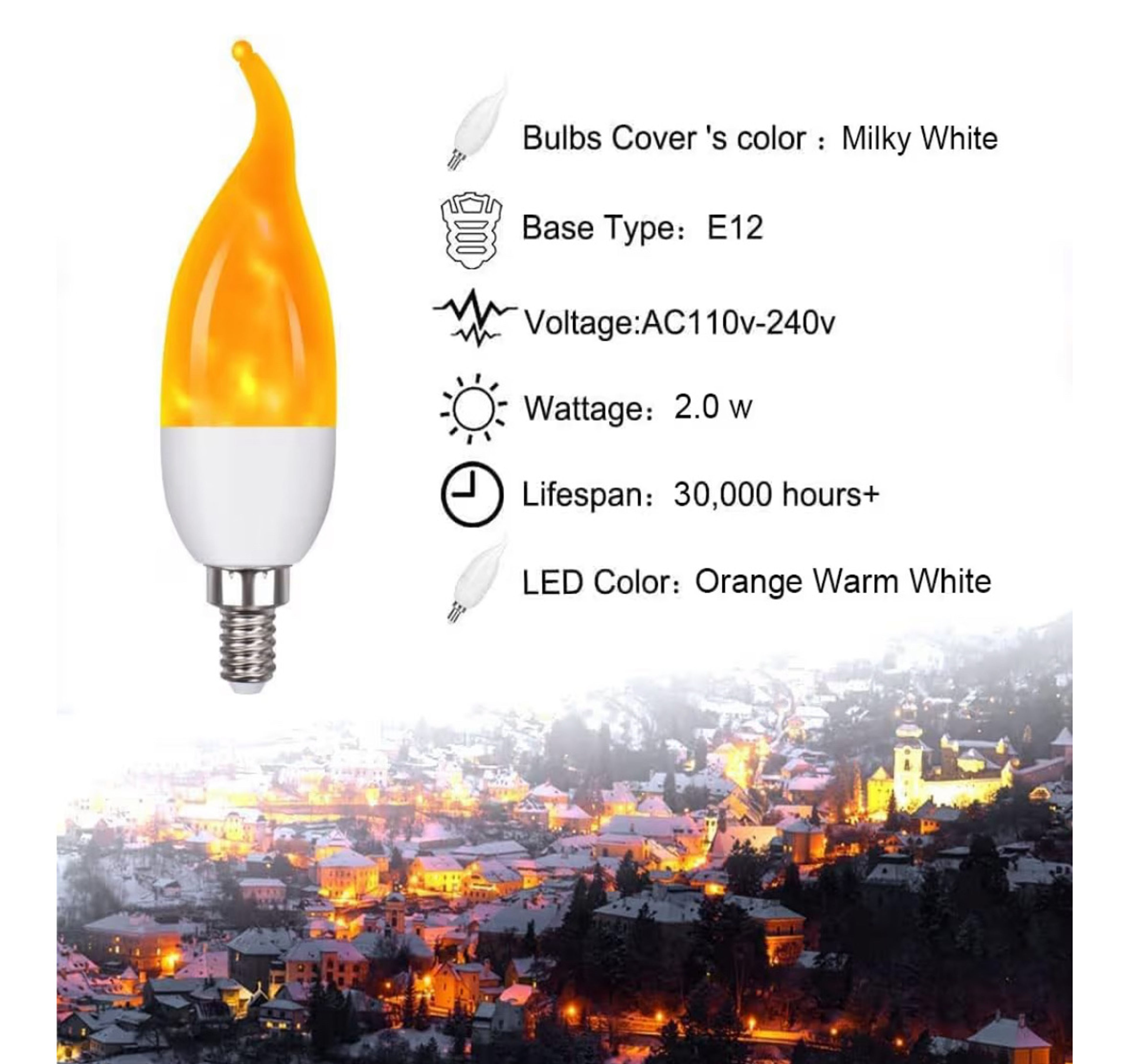 E12 3 Mode LED 1800k Candelabra Flame Light Bulbs 4 Pack, 2.0W Warm White - Image 5
