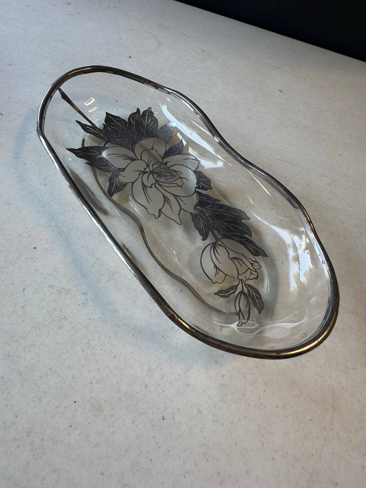 Silver City Glass Magnolia Silver Overlay Dish