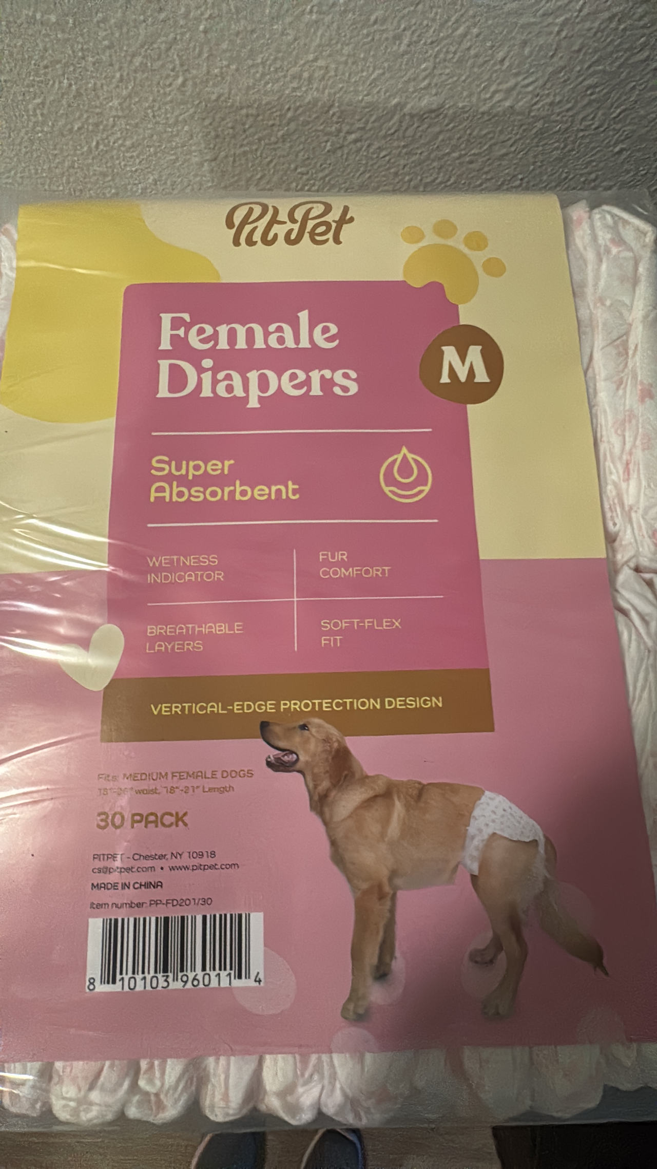 PitPet Female Dog Diapers Size Medium 30 Count