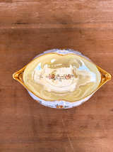 Vintage Porcelain Footed Bowl with Gold Handles Floral Centerpiece Trinket Bowl - Image 6