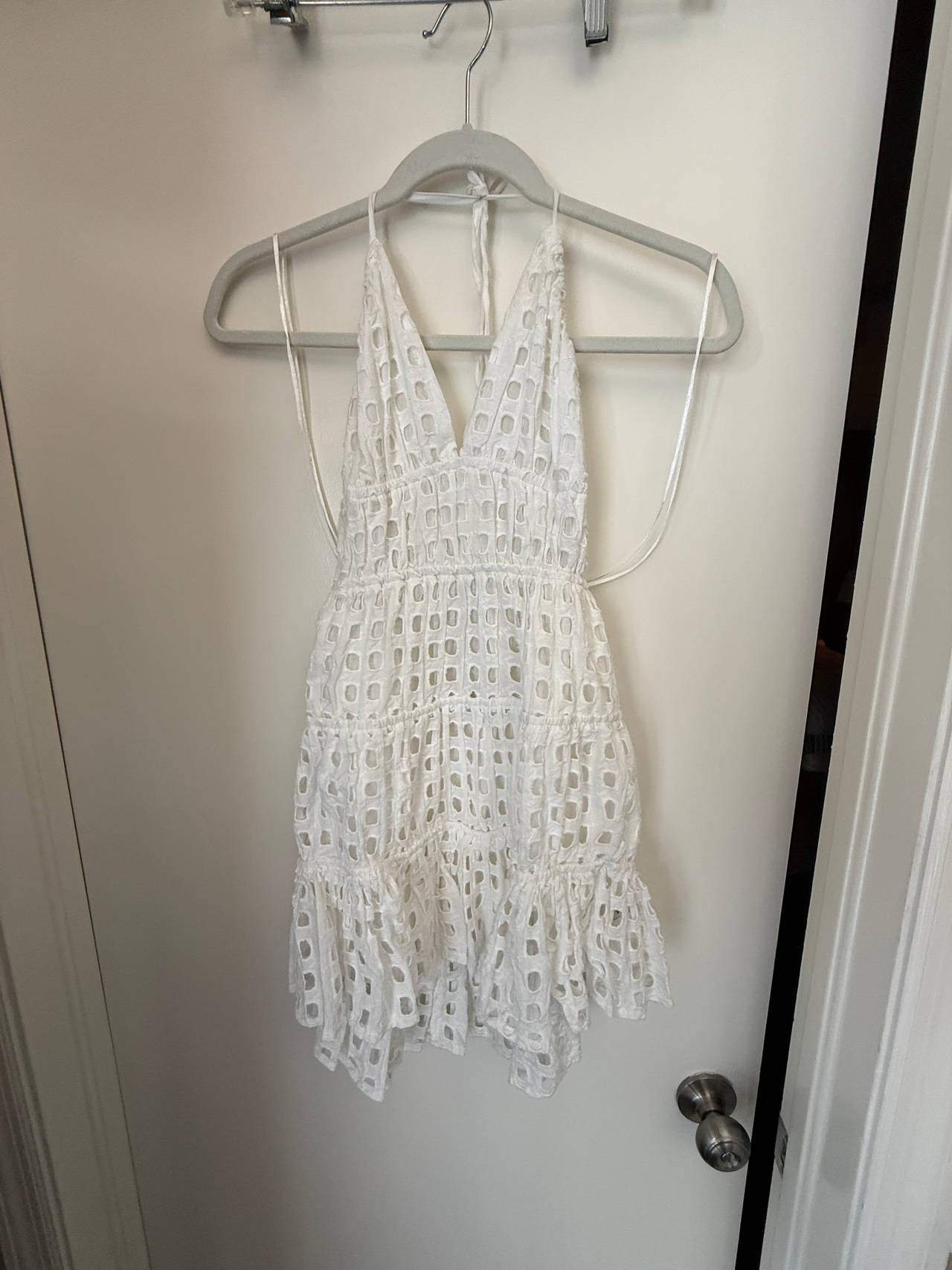 White Eyelet Halter Dress. Size M