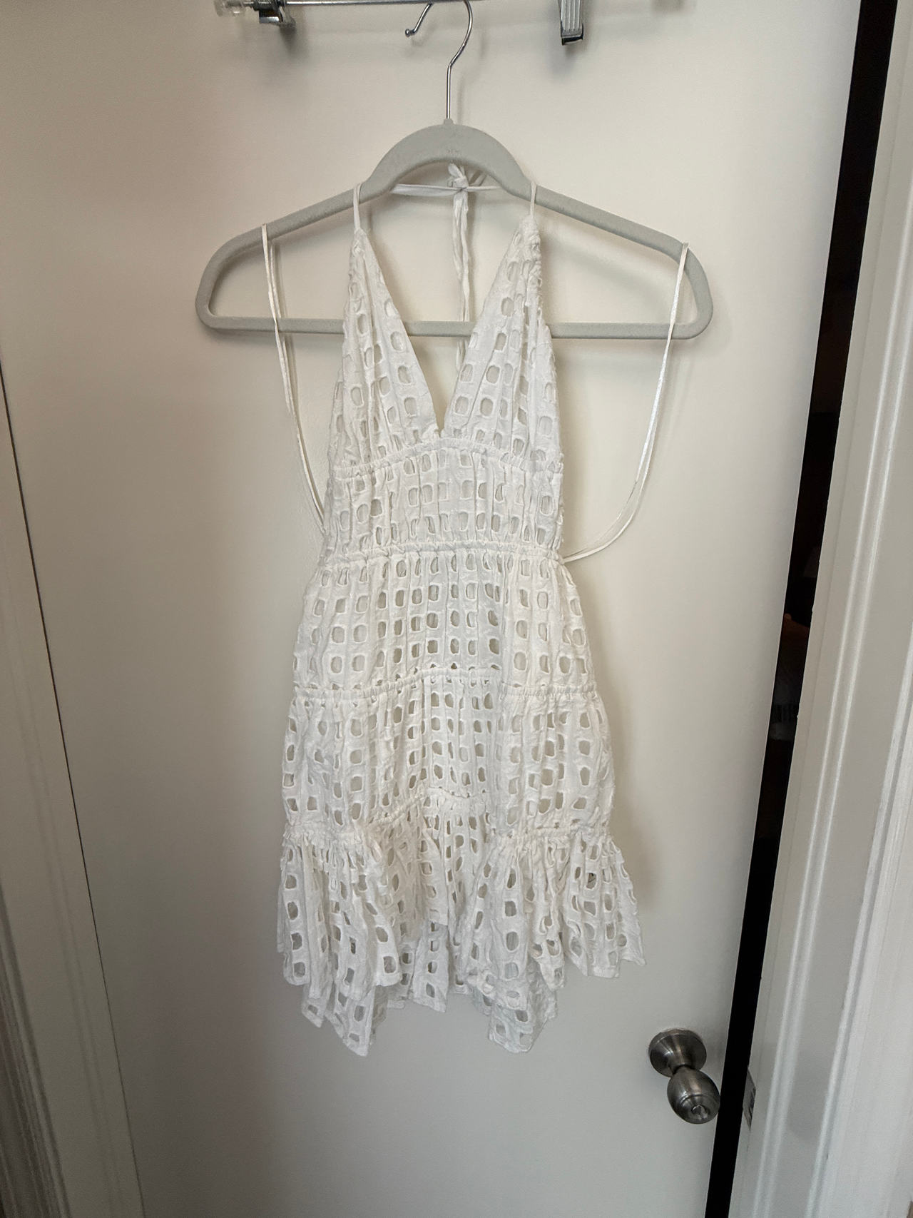 White Eyelet Halter Dress. Size M