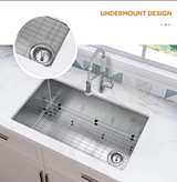 Stainless Steel Undermount Single Bowl Kitchen Sink with Grid and Strainer - Image 4