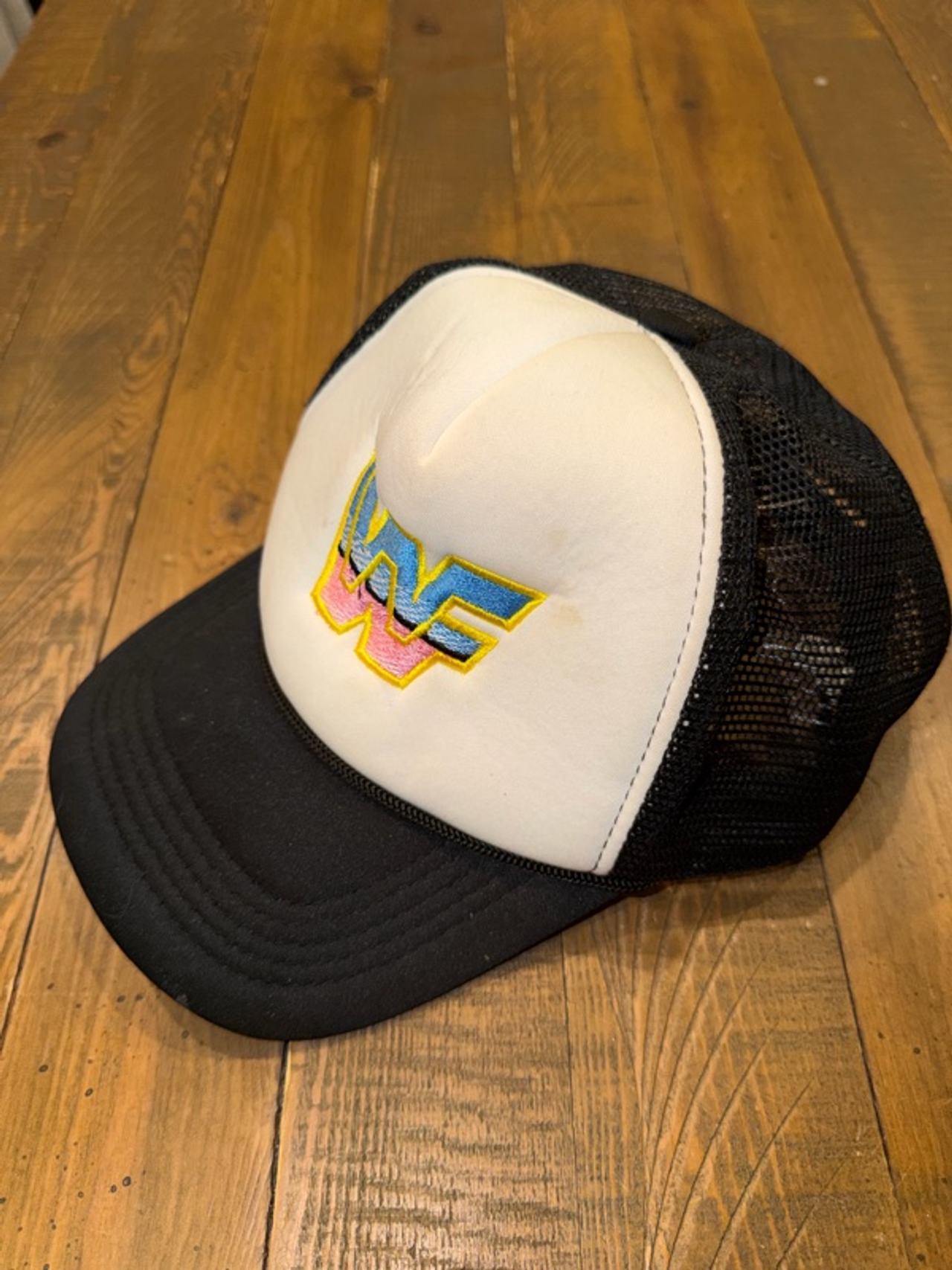 WWF Retro Mesh Trucker Hat Black Wrestling Cap