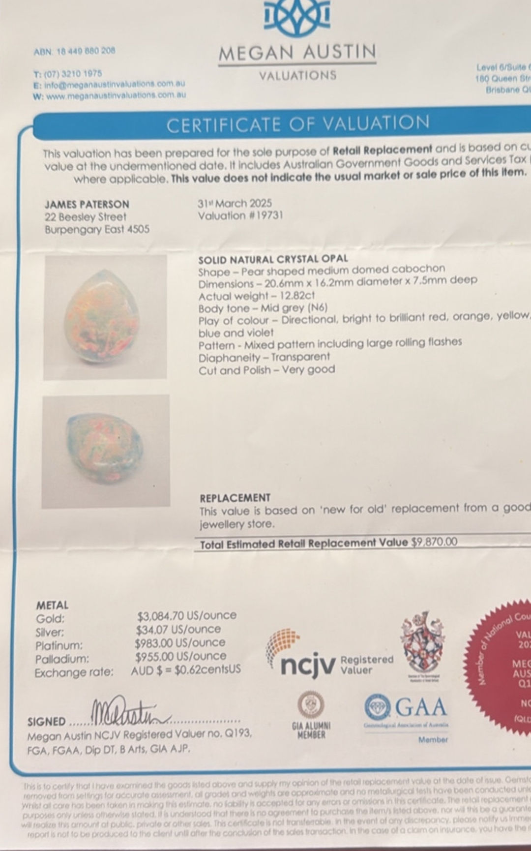 Solid Natural Crystal Opal