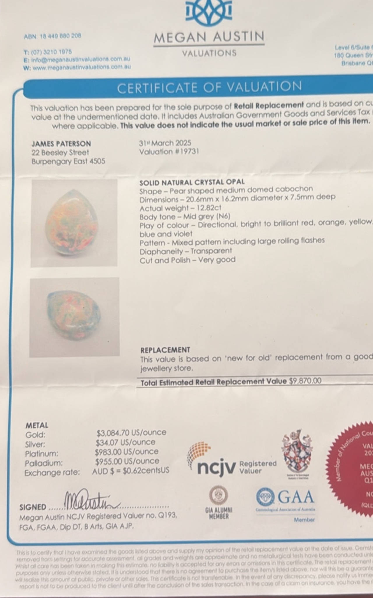 Solid Natural Crystal Opal