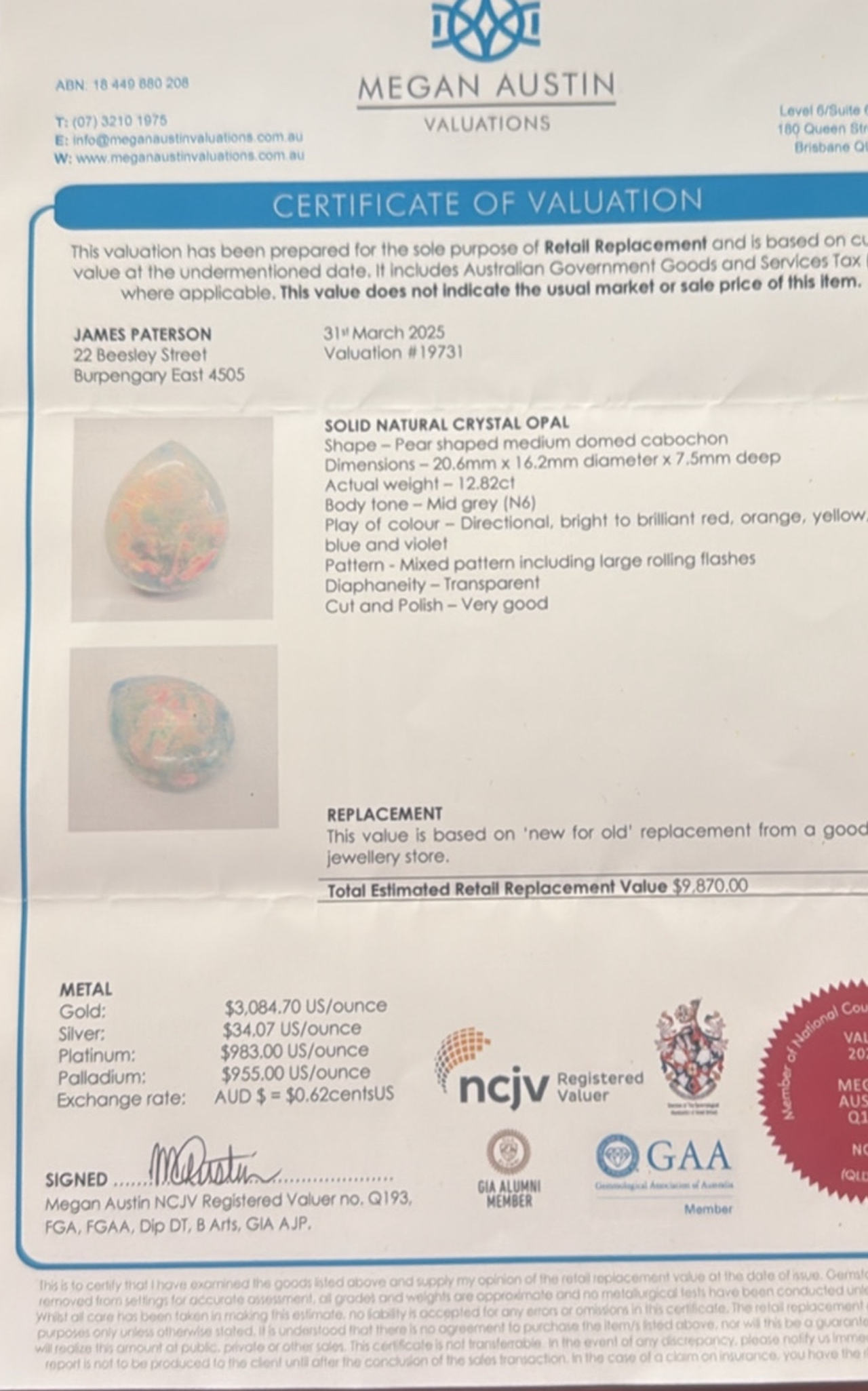 Solid Natural Crystal Opal