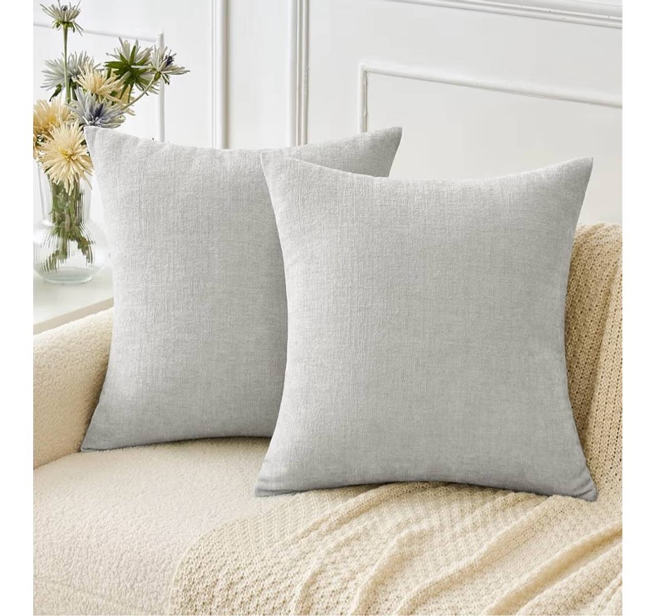 MIULEE Pack of 2 Light Gray Throw Pillow Covers 18x18 Inch Soft Chenille Pillow 