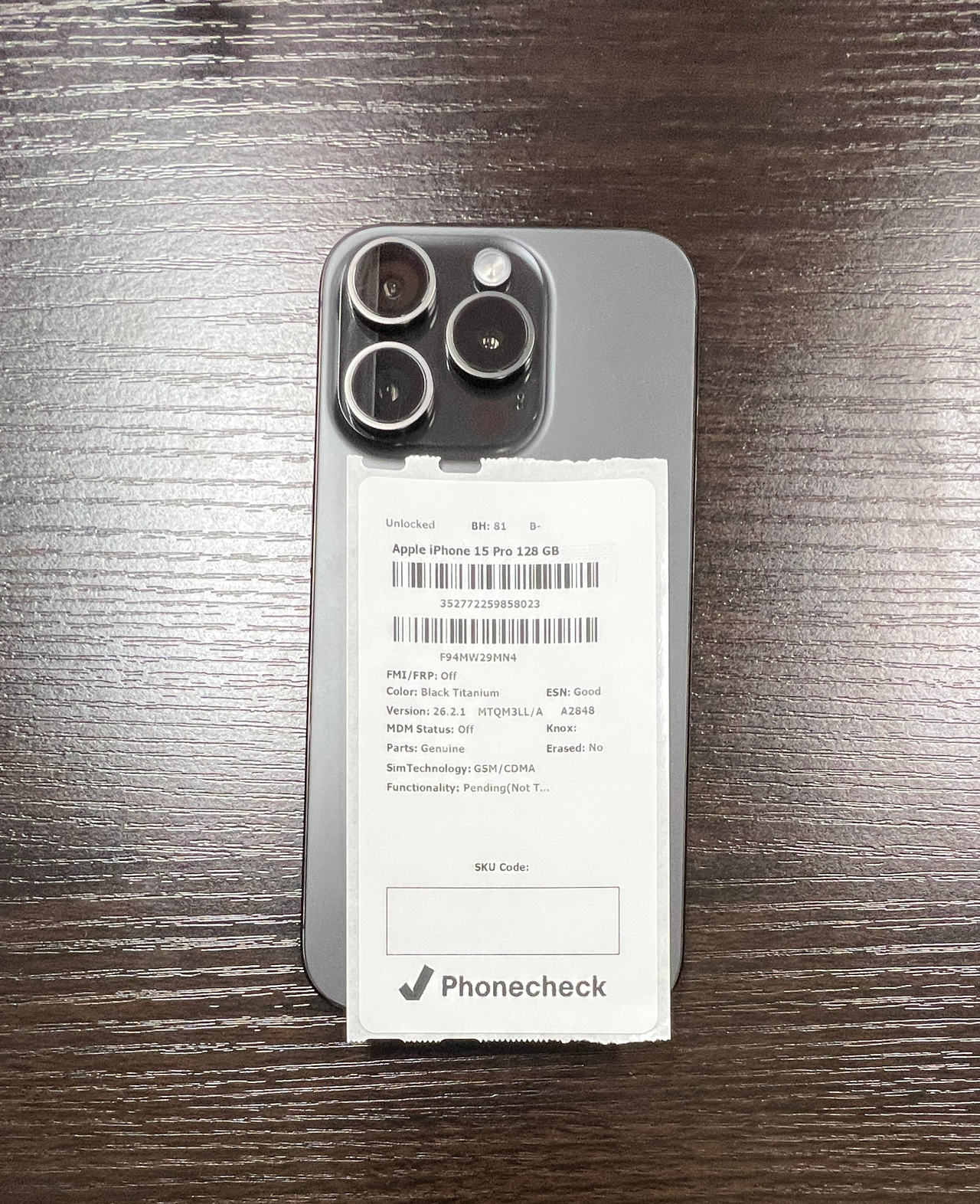 Apple iPhone 15 Pro 128GB Black Titanium