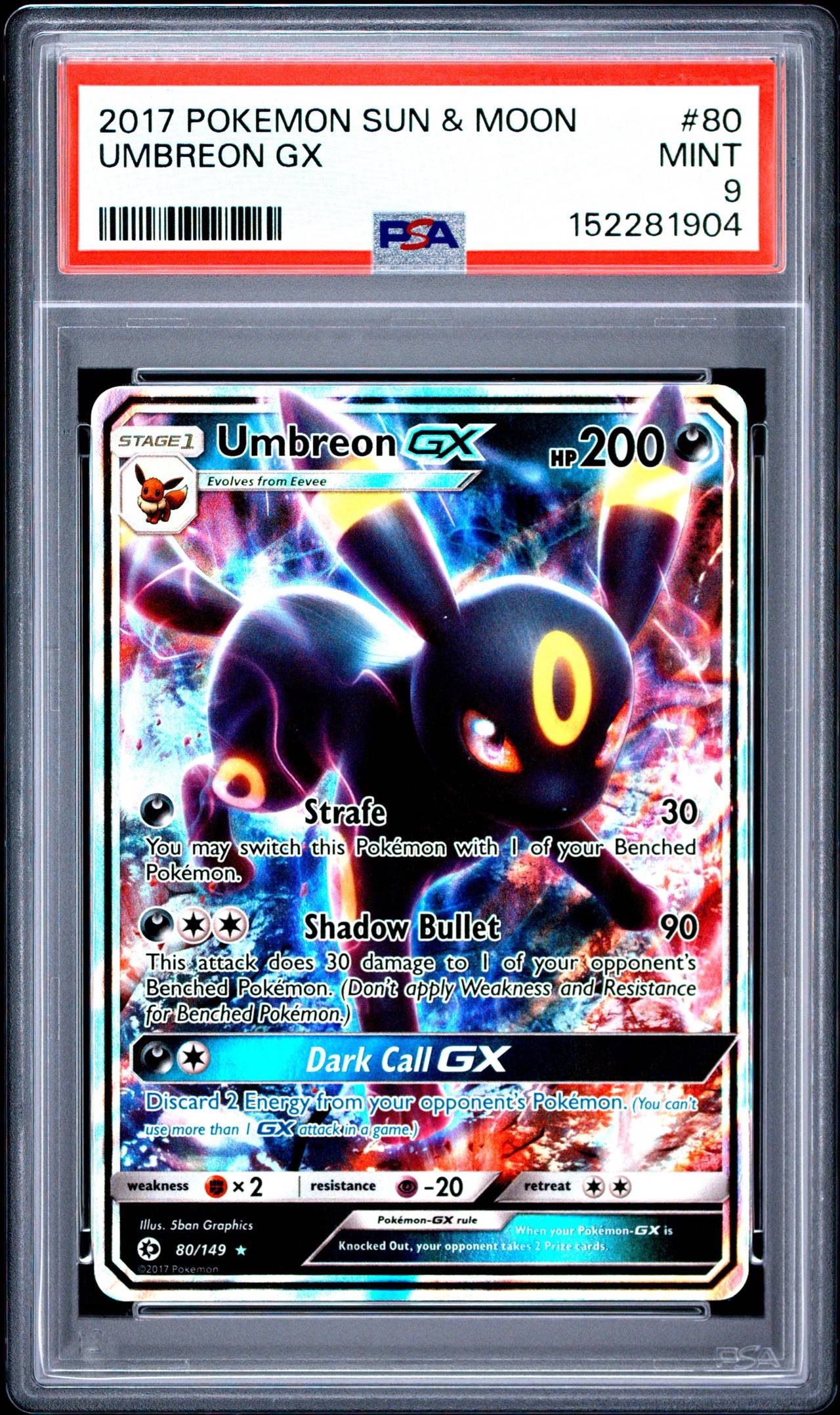 2017 Pokemon Sun & Moon Umbreon GX #80 PSA 9 Mint