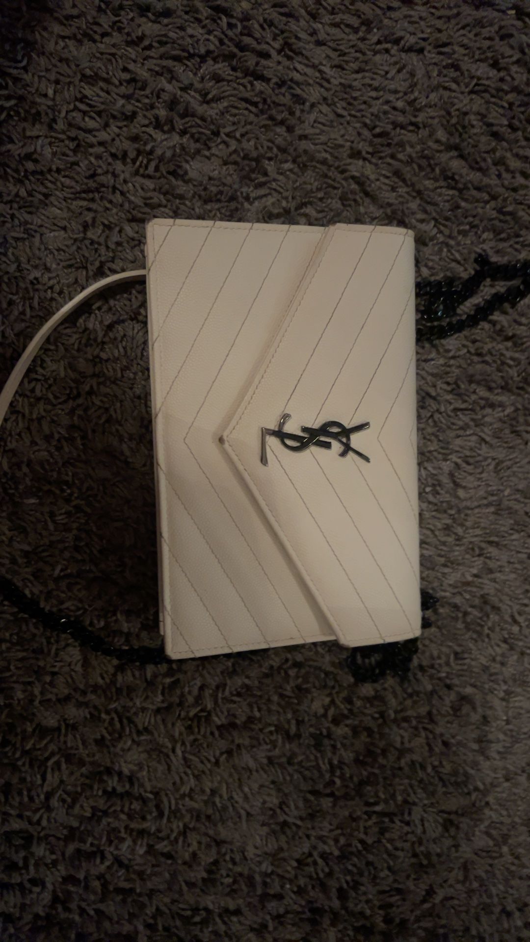 Saint Laurent Cassandra White Leather Chain Wallet