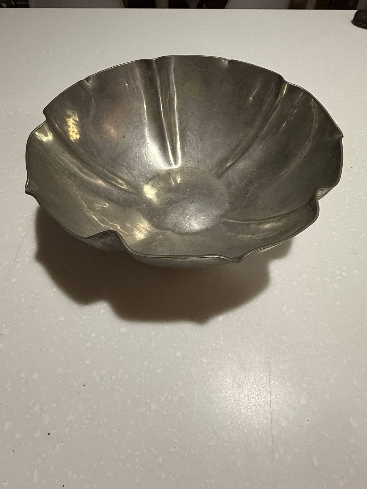 vintage pewter object, decorative bowl or plate, crafted by Christian Murch