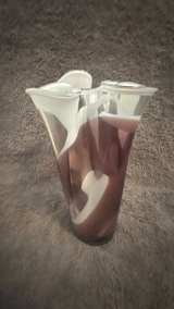 Hand Blown Polish Art Glass Amber & White Swirl Handkerchief Vase - Image 8