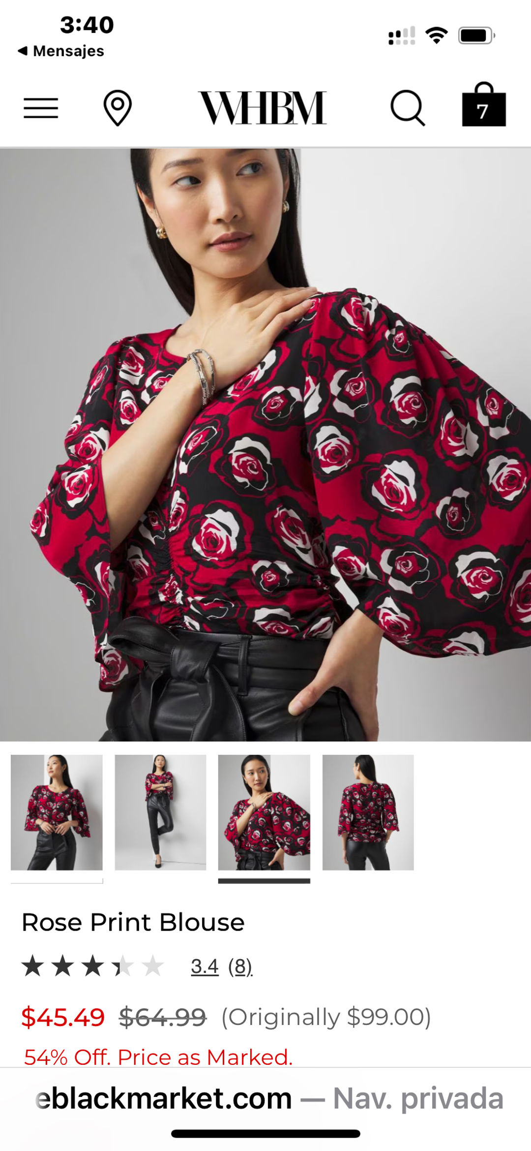 White House Black Market Rose Print Blouse
