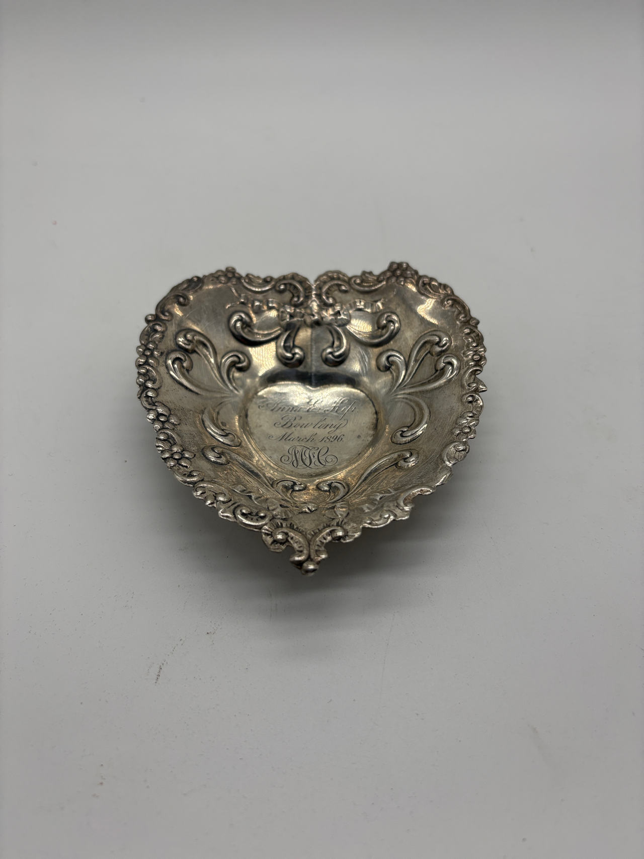 Antique Sterling Silver Heart-Shaped Dish signed 