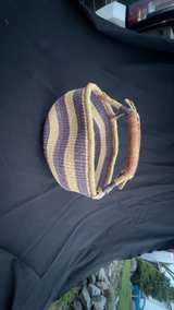 Bolga African Handwoven Market Basket with Leather Handle 9inch  x 12inch - Image 2